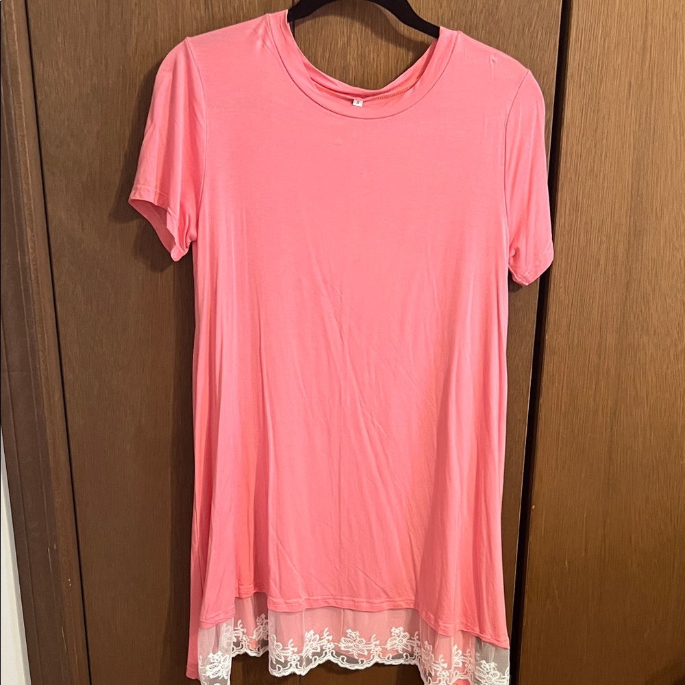 Pink Lace Hem Women's Top